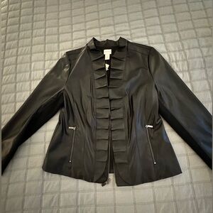 Chicos Faux Leather Ruffle Jacket - Black - size 1